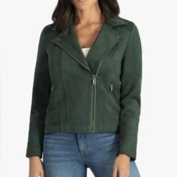 Kut From The Kloth Emma Faux Suede Moto Jacket in Hunter Green - Picture 1 of 3